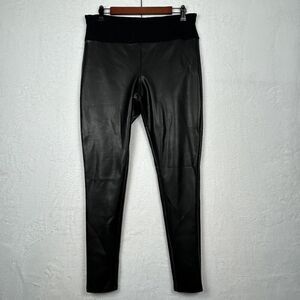 ASSETS by‎ SPANX Very Black Faux Leather Shaping Leggings Stretch Waist Size XL